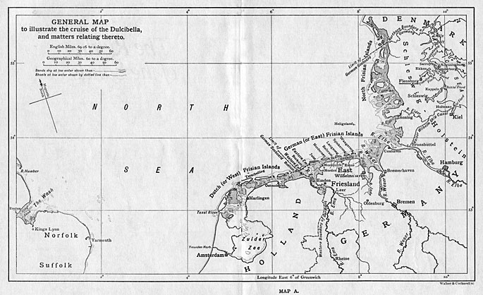 This map, spanning the coasts of England, Holland, Germany, and Denmark, 