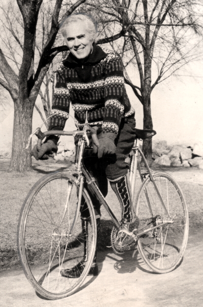 Eugene Sloane on bike in 1974