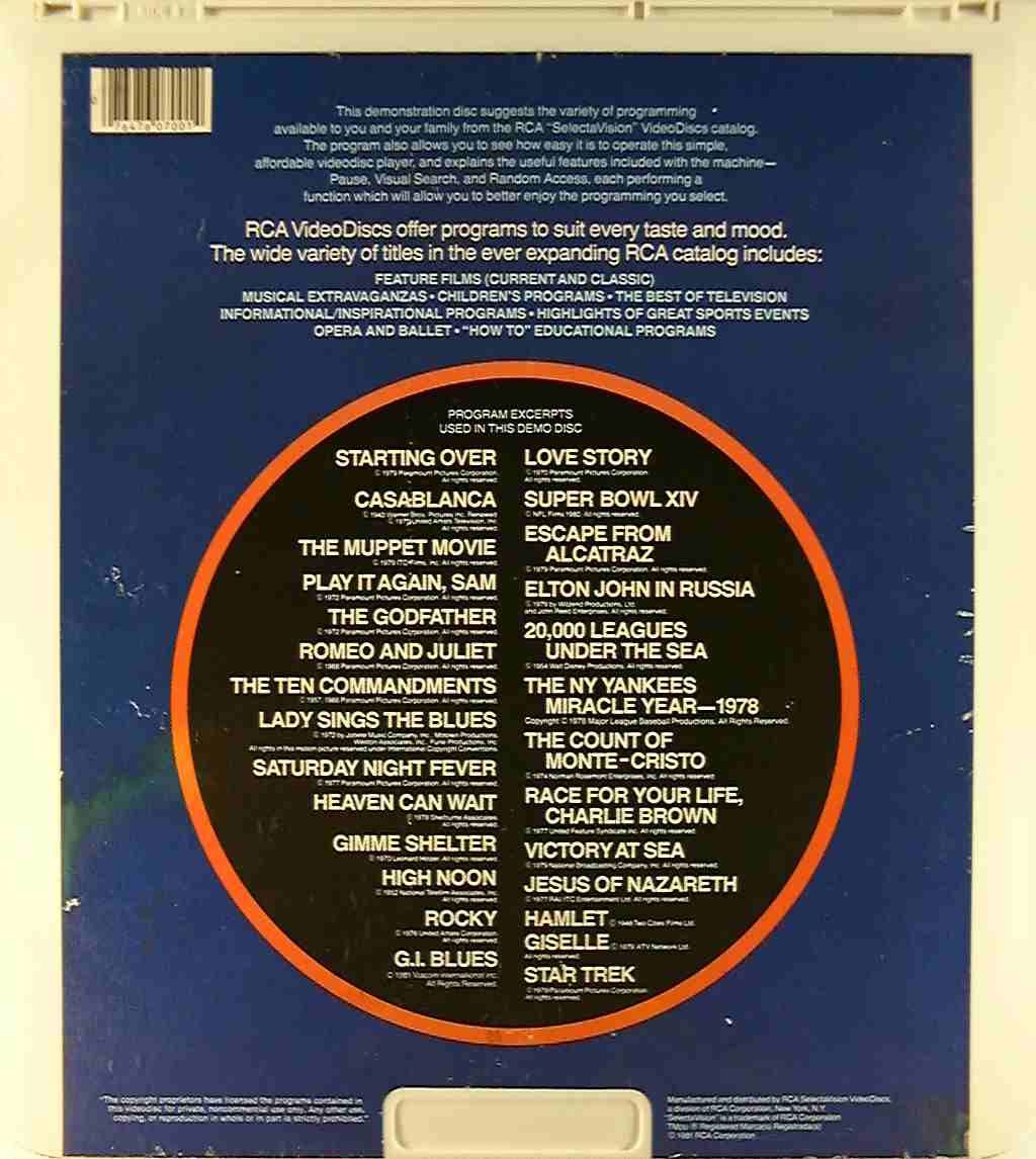 CED title precursor to the Blu-ray DVD movie disc format