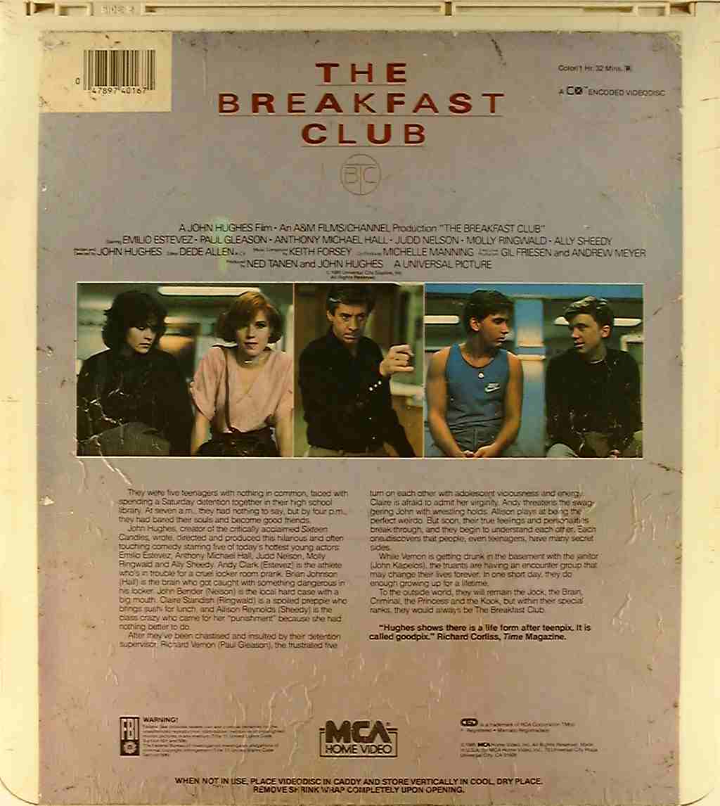 Breakfast Club, The {47897401671} R - Side 2 - CED Title - Blu-ray DVD  Movie Precursor