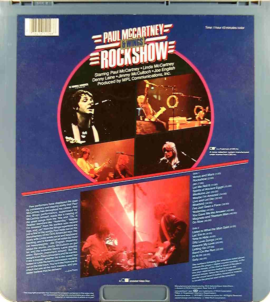 hoppe Fare Mængde penge Paul McCartney & Wings Rockshow* {76476120986} C - Side 2 - CED Title -  Blu-ray DVD Movie Precursor